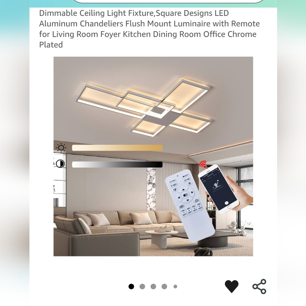 Modern Geometric Square 5 light Chandelier, Flush Mount, w/Remote, Bluetooth
